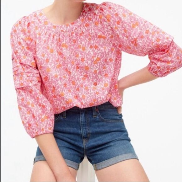 J. Crew Size XS Floral Printed Puff Sleeve Pintuck Top Style AZ099 - Picture 2 of 15